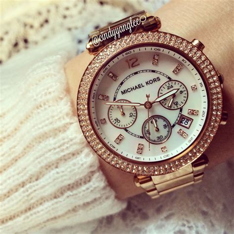 michael kors rose gold tone glitz parker watch|Michael Kors parker rose gold bracelet.